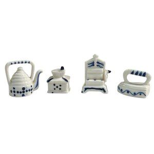 Vintage UCGC Porcelain Miniature Shelf Sitter Lot Wash Ringer Iron Teapot Coffee